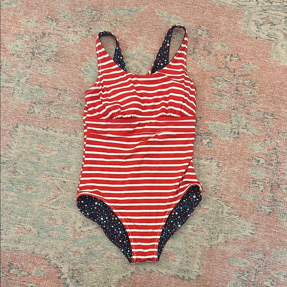 Lands' End Women's One Piece Swimsuit in Red and White Reversible! - Picture 1 of 3